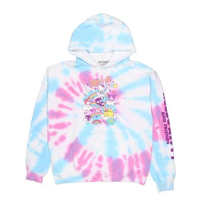 Hello Kitty Hoodie Women's Kawaii Women's Kawaii Pastel Tie-Dye Front Back Print Hoodie Kangaroo Pocket
