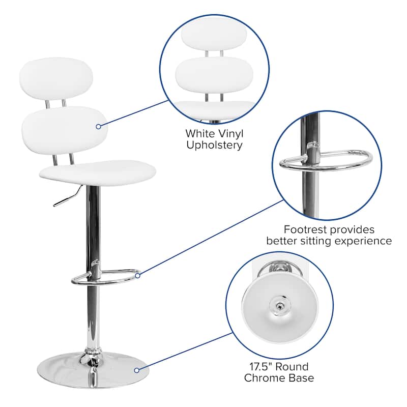 Contemporary Vinyl Adjustable Height Barstool with Ellipse Back and Chrome Base - 18.5"W x 20"D x 40" - 48"H