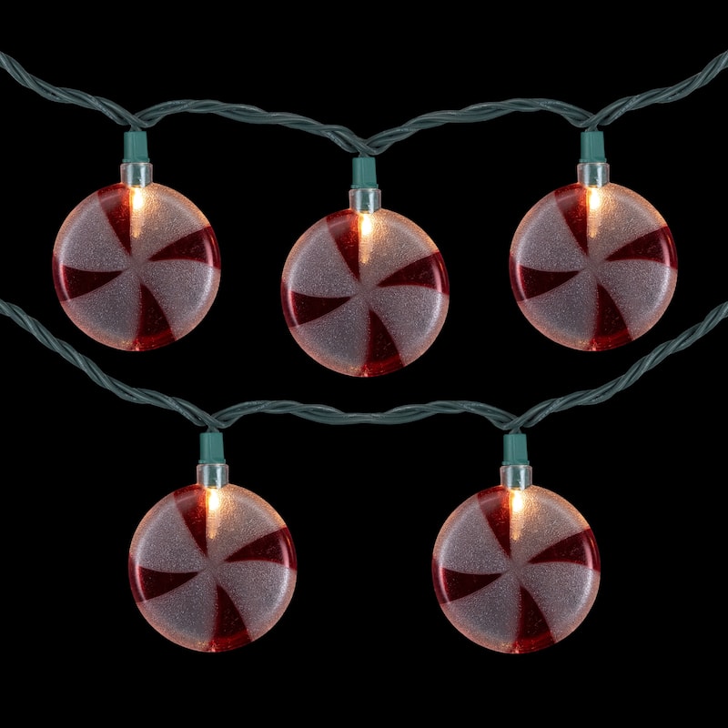 10-Count Peppermint Candies Christmas Lights - 6ft Green Wire
