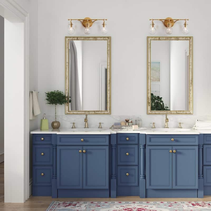Modern Gold 3-Light Bathroom Vanity Light Wall Sconces with Glass Shade