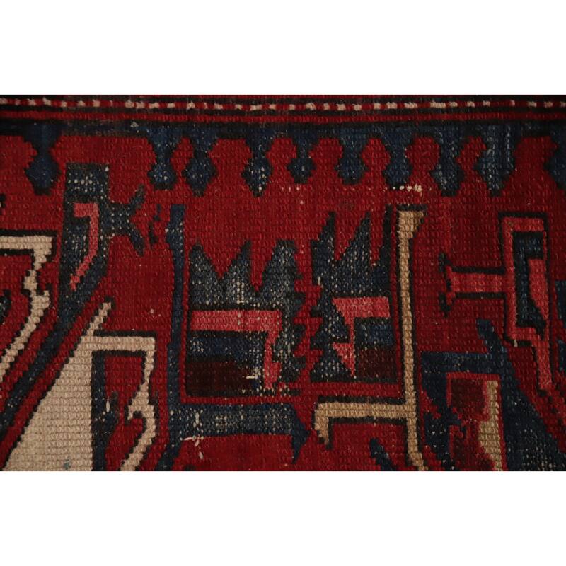 Hand Knotted Oriental 100% Wool Carpet Traditional Tribal Red Gharajeh Area Rug - 13' 8'' X 5' 1''