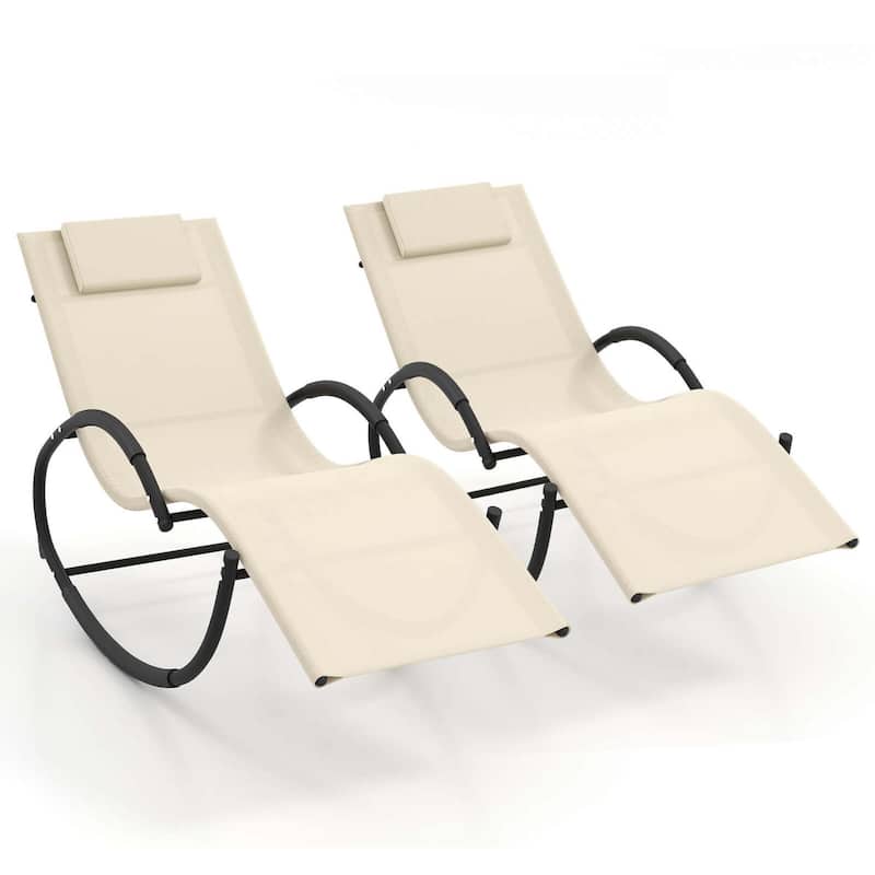 1/2 PCS Outdoor Zero Gravity Chaise Lounge Rocking Lounge Chair - 2 pcs Beige