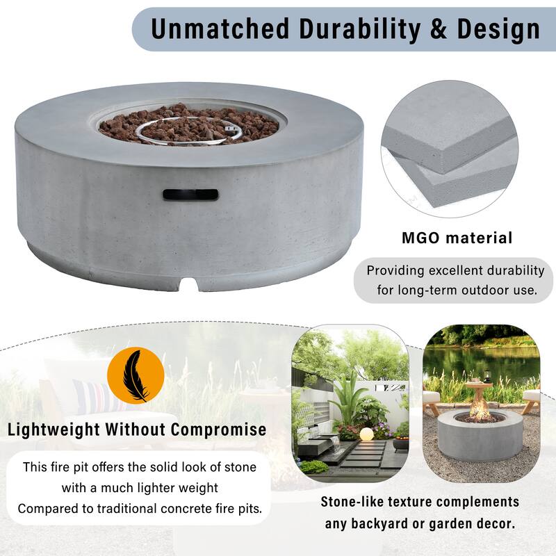 38.2" Round Outdoor Propane Fire Pit, Outside Fire Pit Table with 50000 BTU, Steel Burner, Lava Rocks, Waterproof Cover