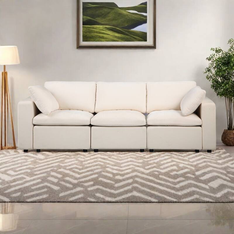 3-Piece Chenille Modular Sectional Sofa Set with Armless and Corner Chairs - Beige