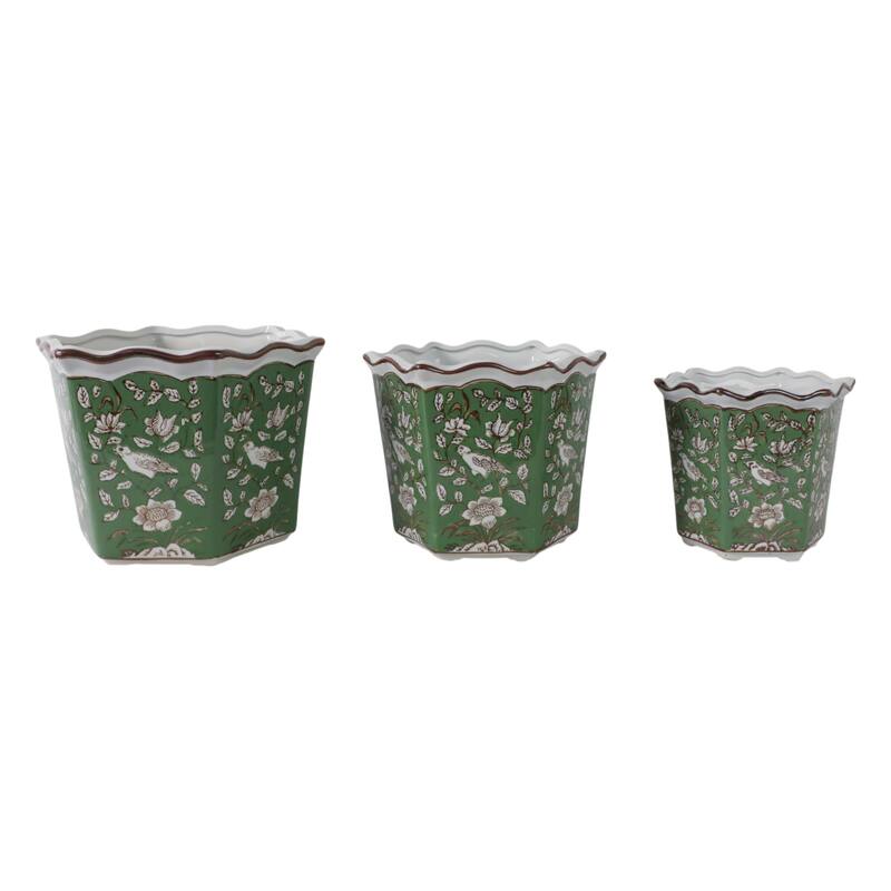Ceramic Planters Intricate Detailing Durable Handmade (Set of 3) - 12" x 11" x 9"