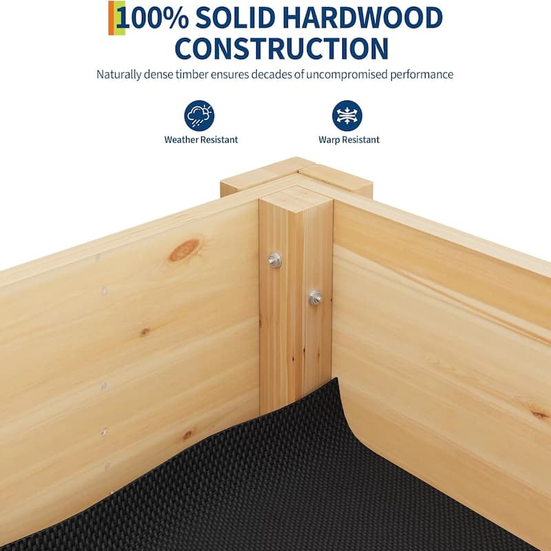 47x30x22 Inch Elevated Wooden Raised Garden Bed with Legs Outdoor Planter Box Stand with Hooks and Fabric Liner - W116xD57xH76cm