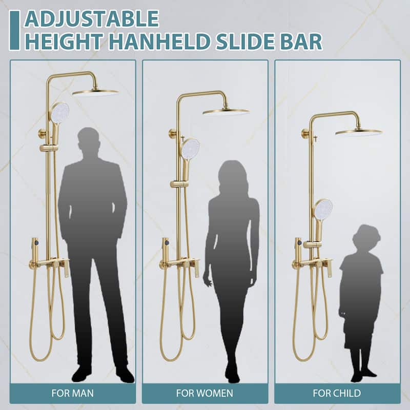 46"H Solid Brass 4-Function Exposed Shower System with Bidet Sprayer and Tub Spout