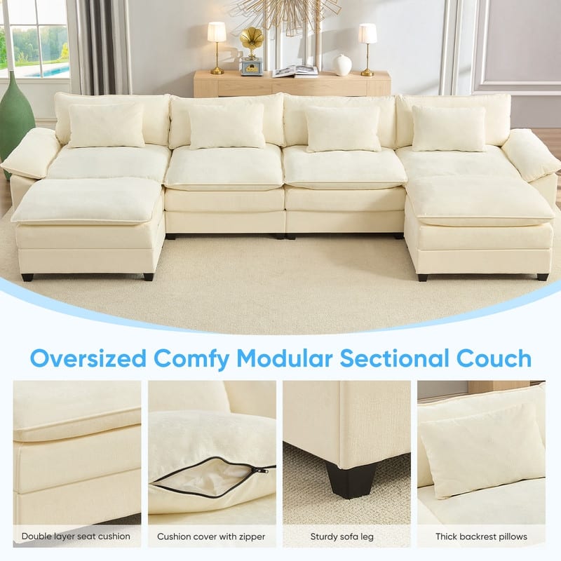 Modern 156''Oversized U-Shaped Modular Sectional Sofa with 2 Ottomans,6-Seat Cloud Couch,Chenille Sofa Sleeper Deep Seat Couches