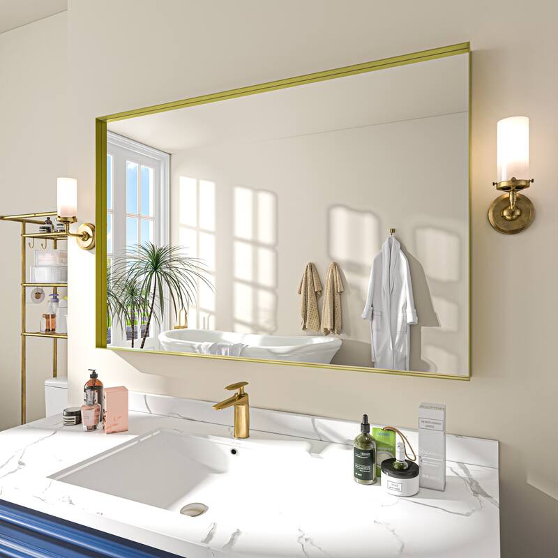 TOOLKISS Right Angle Aluminum Frame Bathroom Vanity Mirror with Clear Glass