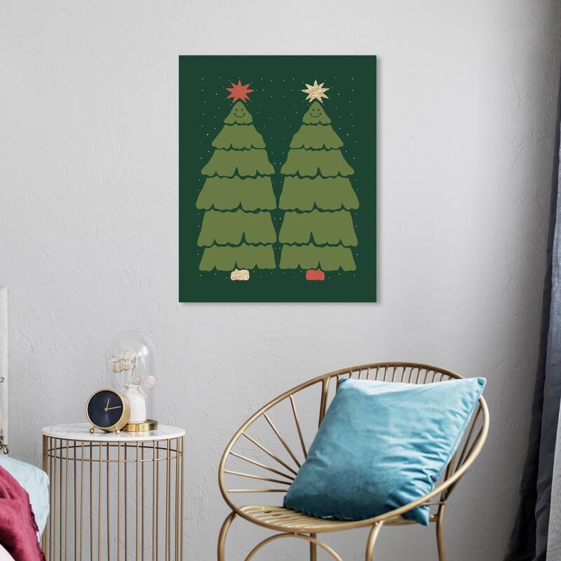 Wynwood Studio Canvas Holiday and Seasonal Two Pines with their Star Green Modern & Contemporary Wall Art Canvas Print - 20 x 24