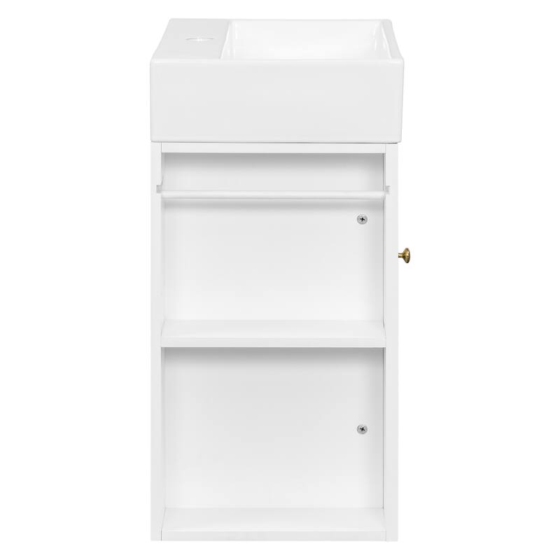 Roomfitters 20" Wall-Mounted Bathroom Vanity with Sink, Diamond Pattern Door, Side Shelves & Towel Bar