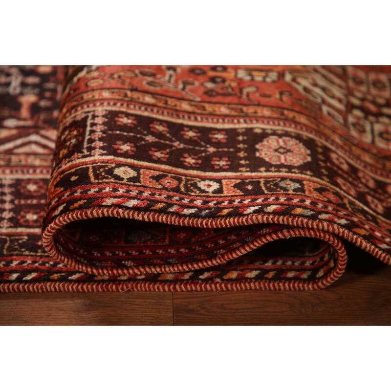 Black Tribal Shiraz Persian Vintage Area Rug Handmade Wool Carpet - 5'4"x 8'0"