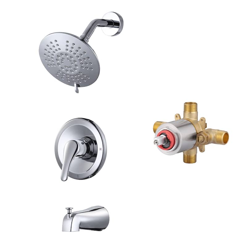 WOWOW Single Handle 5-Spray Shower Faucet with Tub Spout - Polished Chrome