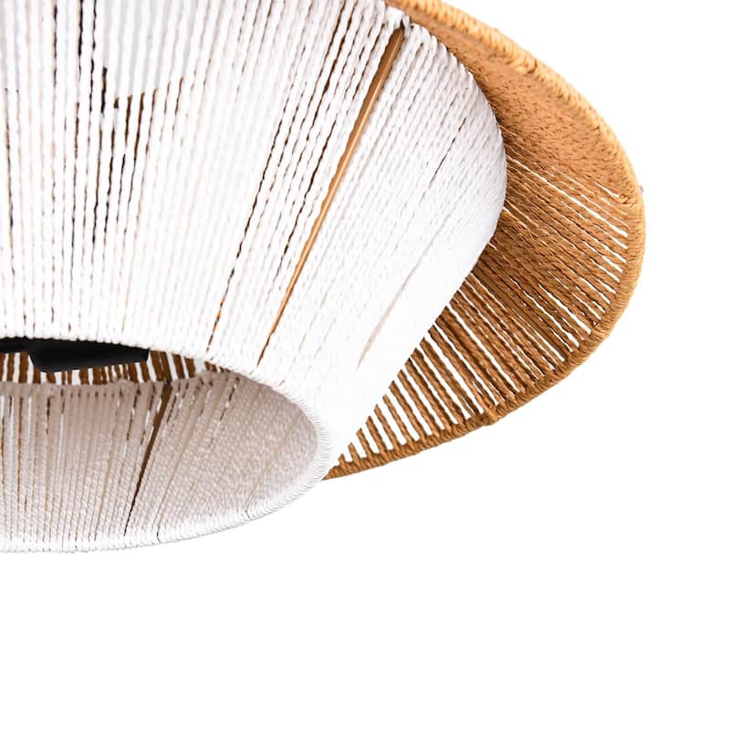 3-Light Natural Rattan Semi Flush Mount Light