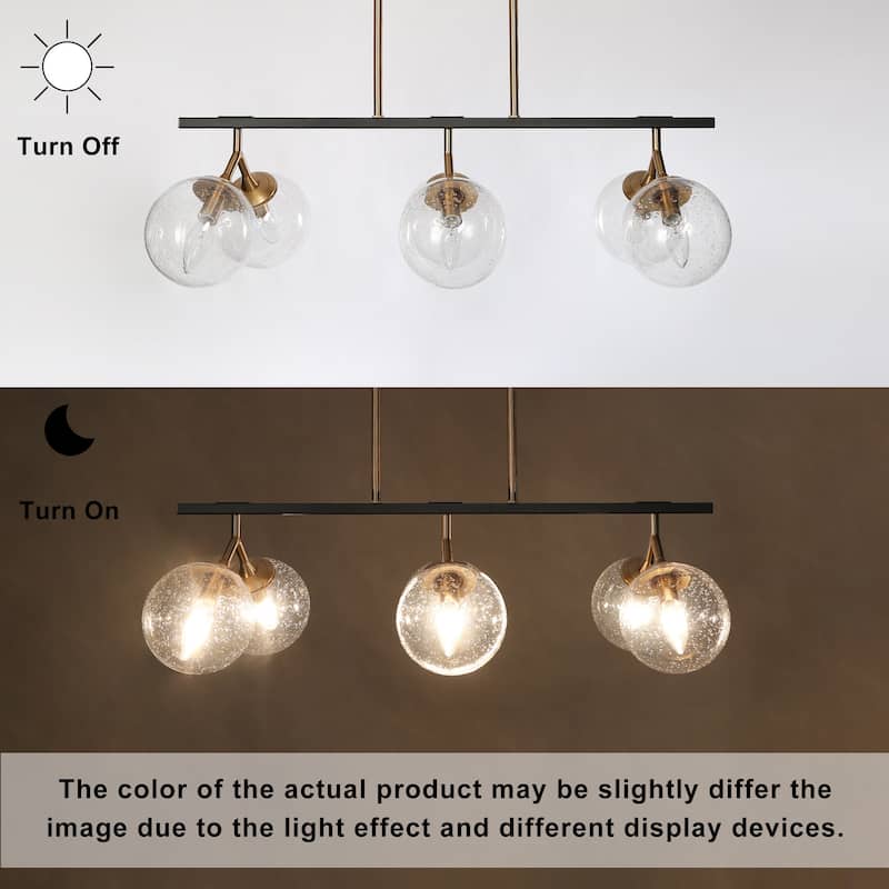 Marsie Mid-Century Modern 6-light Chandelier Linear Orb Glass Farmhouse Kitchen Island Pendant Lights Dining Room