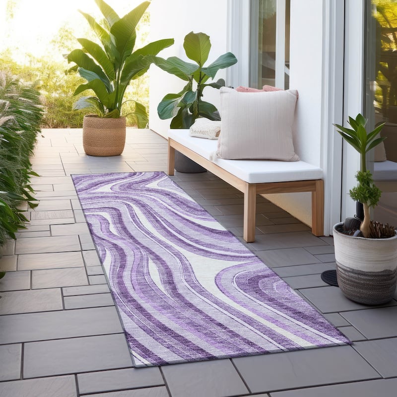 Machine Washable Indoor/ Outdoor Chantille Contemporary Abstract Rug - Lavender - 2'3" x 7'6"