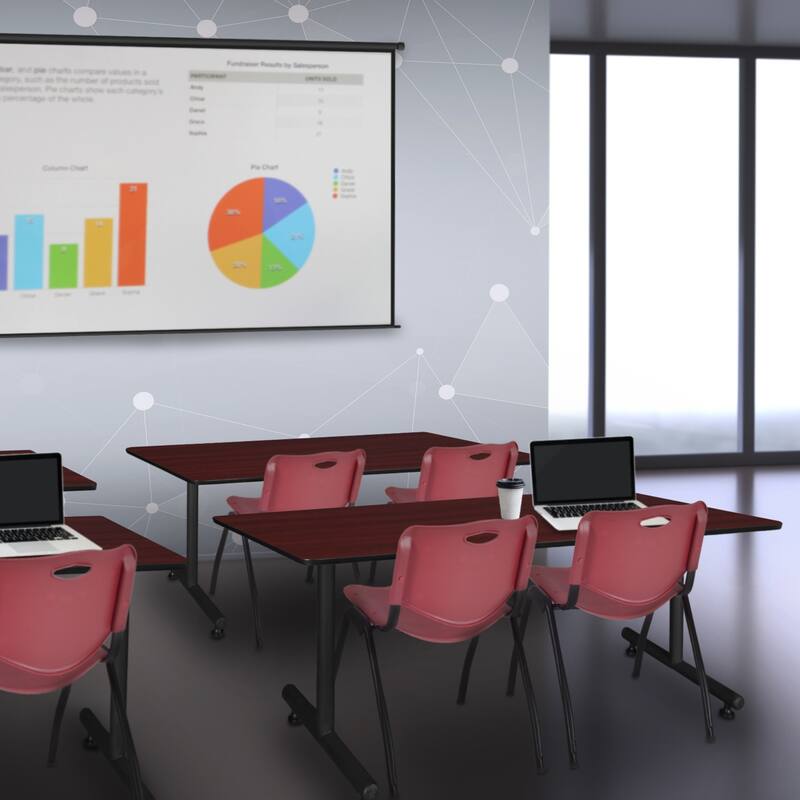 60" x 24" Training Table- Mahogany & 2 'M' Stack Chairs- Burgundy - 60" x 24"