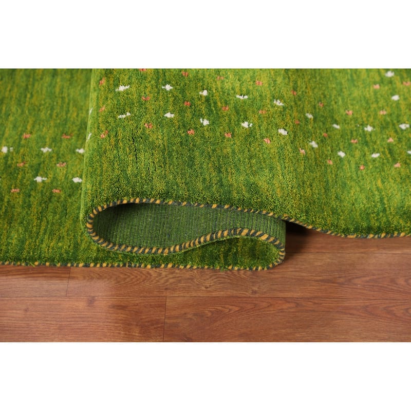 Green Gabbeh Indian Area Rug Hand-Knotted Wool Carpet - 5'4"x 7'9"