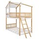 preview thumbnail 4 of 21, Twin over Twin Size Solid Wood Bunk Bed Wood Bed with Roof, Window, Ladder