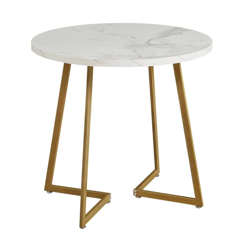 VECELO Round Dining Table, Metal Frame Dining Chairs, Modern Dining Table and Chairs Set for 2-4 People, 3 Options - Dining Table - White