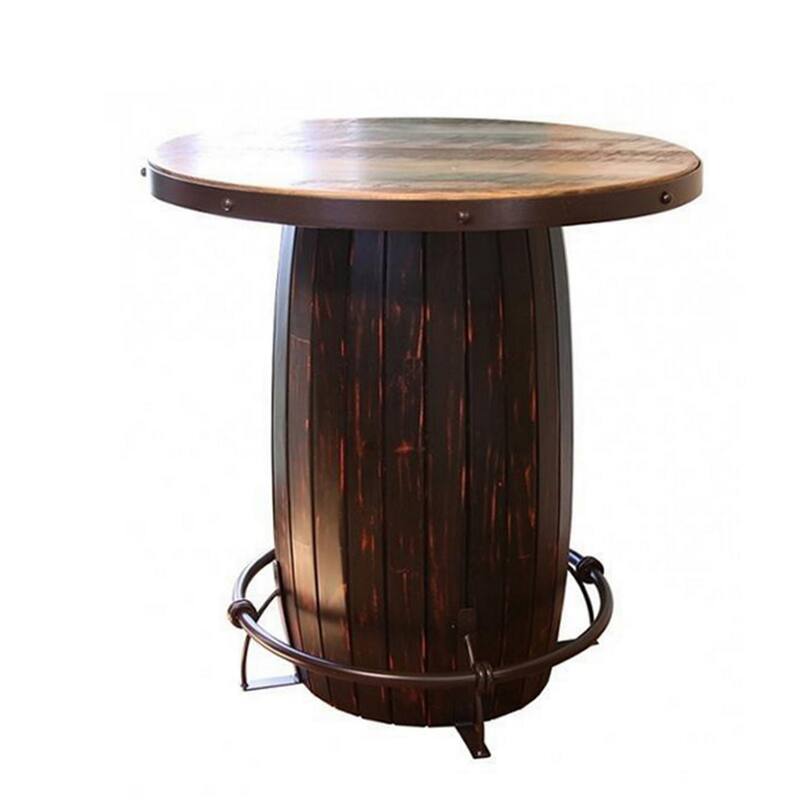 40 Inch Bistro Table, Drum Base and Round Top, Barrel Design, Brown Tones