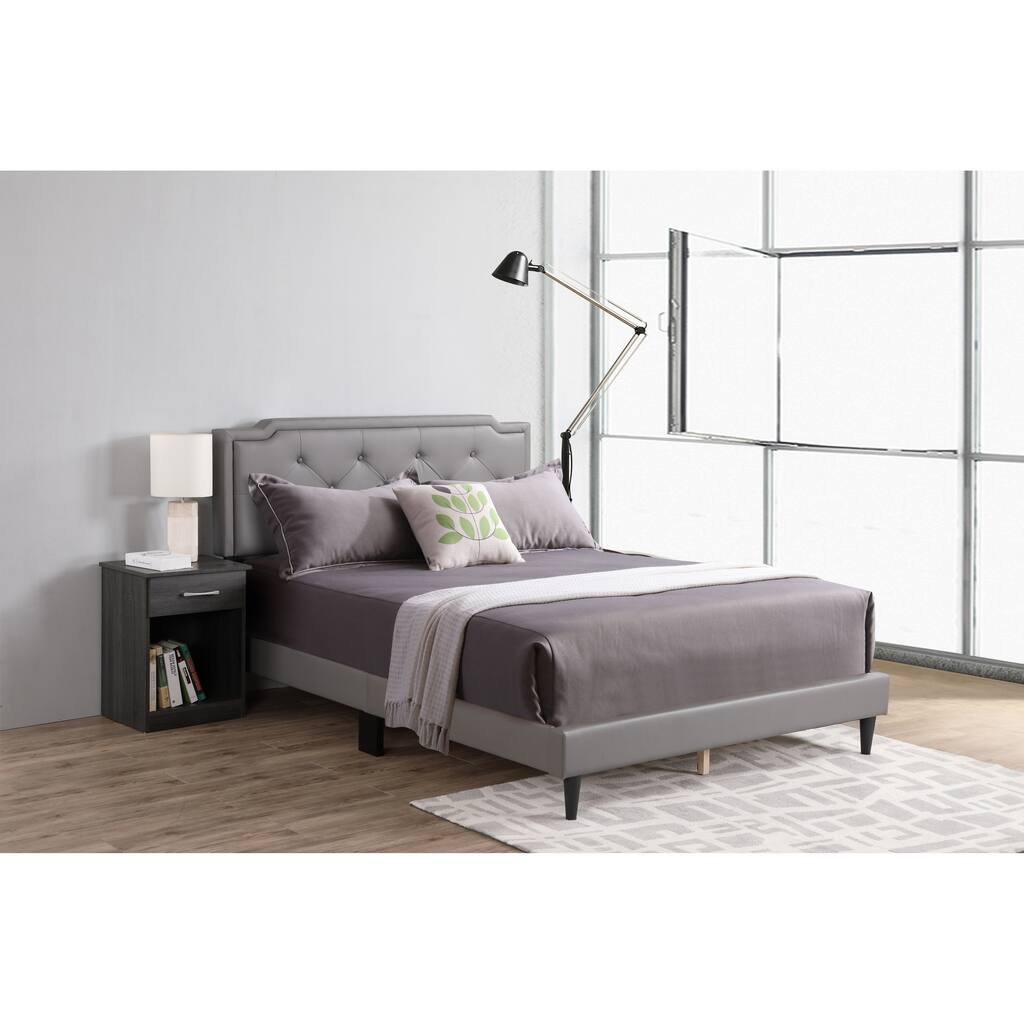 Full Size PU Tufted Platform Bed with Adjustable Headboard