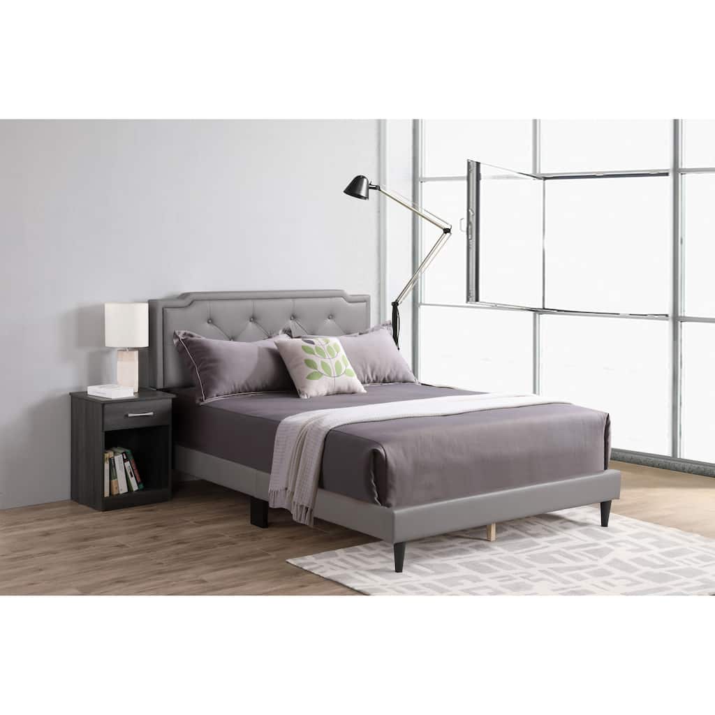Light Grey Queen-Sized Bed with Adjustable Headboard and Sturdy Support