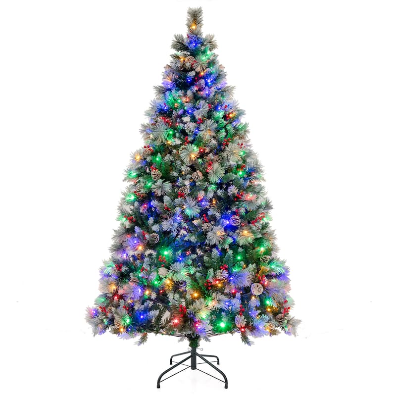 Gymax 7 FT Pre-Lit Artificial Christmas Tree Hinged Xmas Tree w/ 400