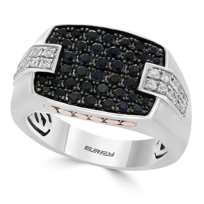 Effy Men's 925 Sterling Silver/14K Yellow Gold ,Black Sapphire,White Sapphire Ring