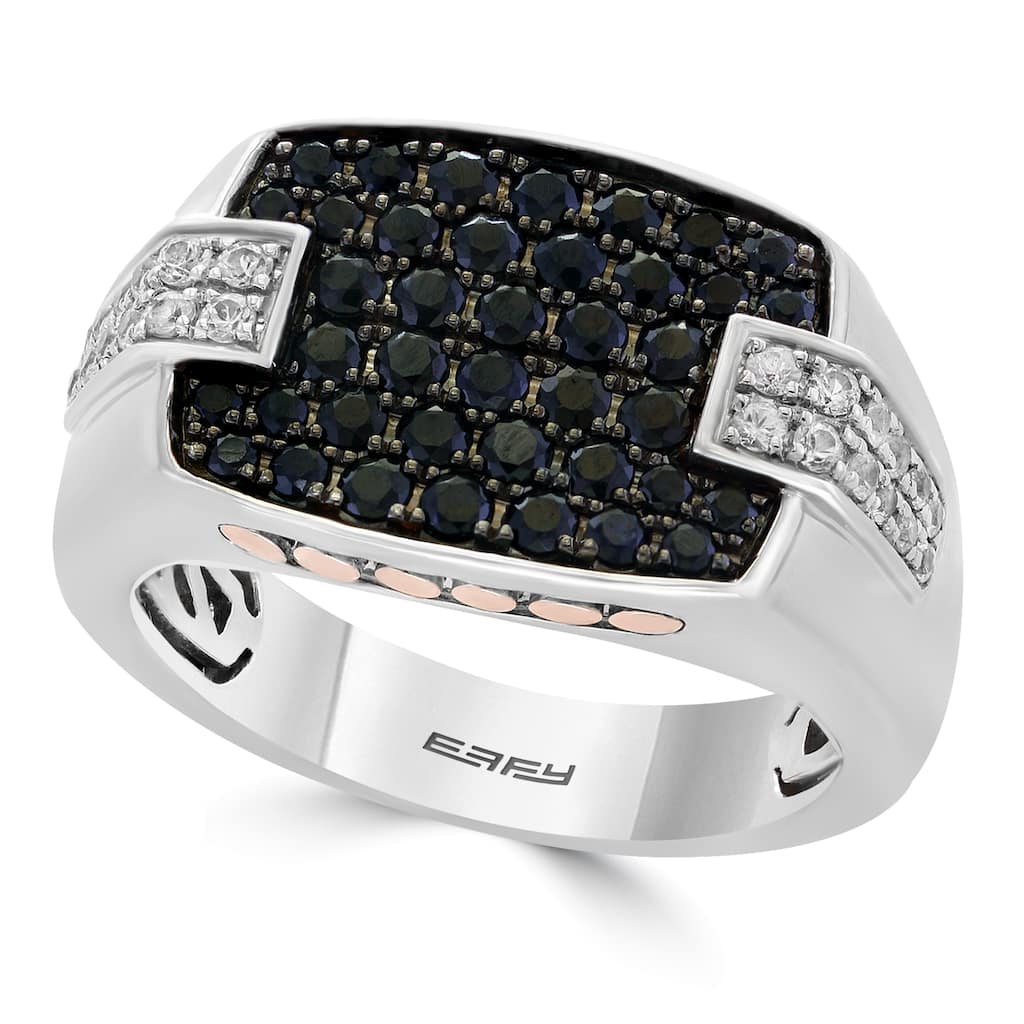 Effy Men's 925 Sterling Silver/14K Yellow Gold ,Black Sapphire,White Sapphire Ring