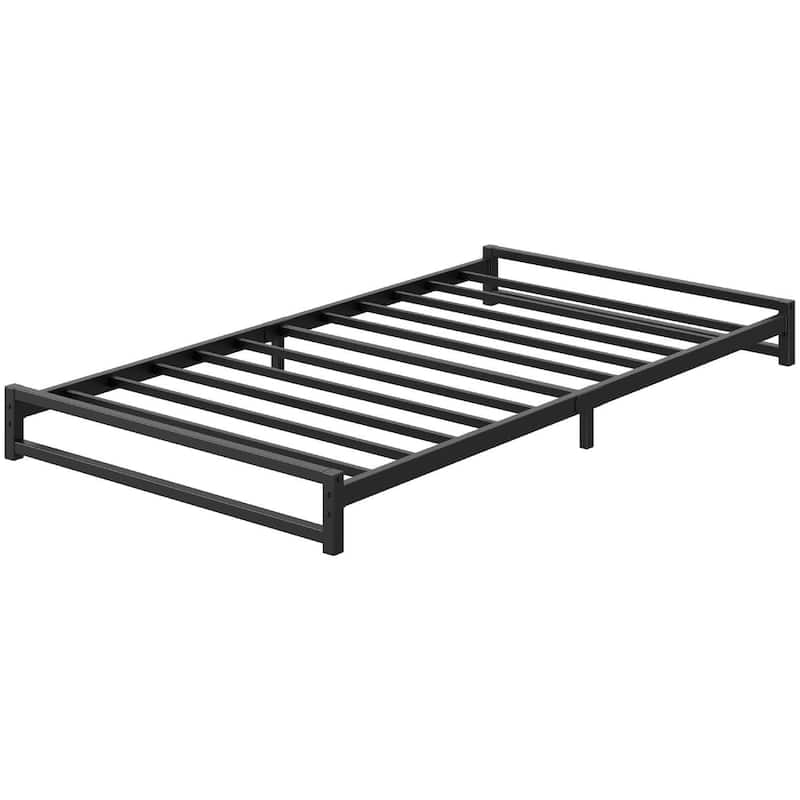 Durable Heavy Duty Metal Bed Frame with Steel Slat, Twin Size - Black