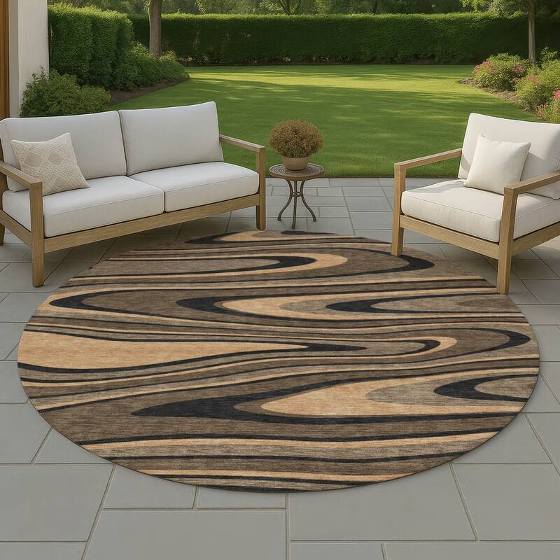 Machine Washable Indoor/ Outdoor Abstract Busey Chantille Rug - Chocolate - 8' x 8'