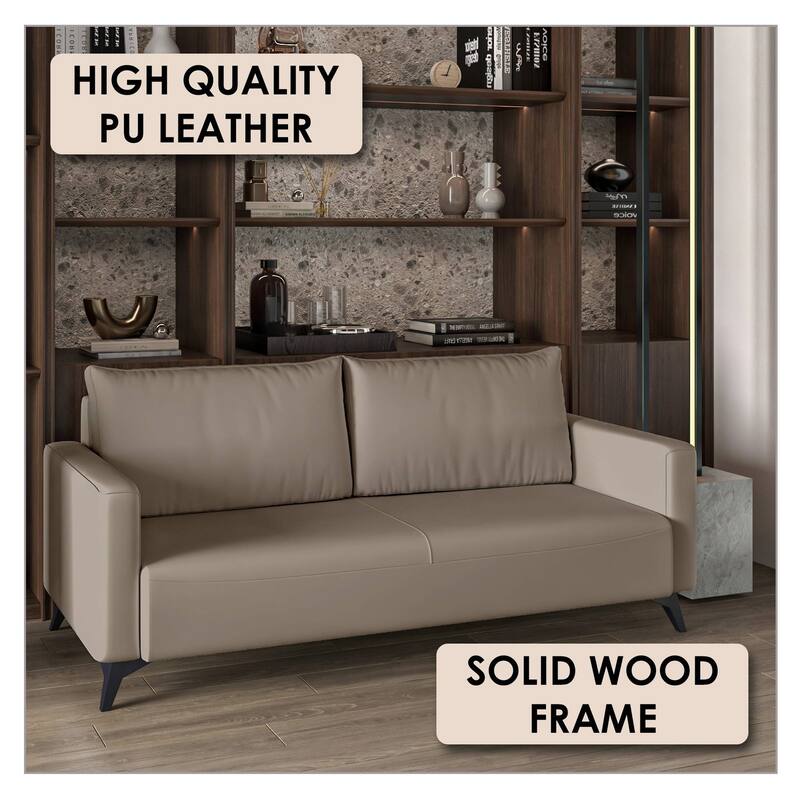 3 Seater Sofa Upholstered Leather with Stainless Steel Legs Inno Series by LeisureMod