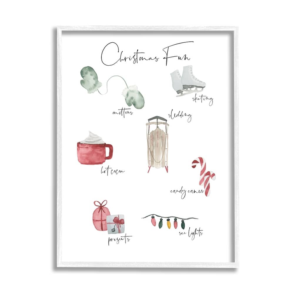 Stupell Christmas Fun Illustrated Item List Festive Holiday Traditions Framed Wall Art