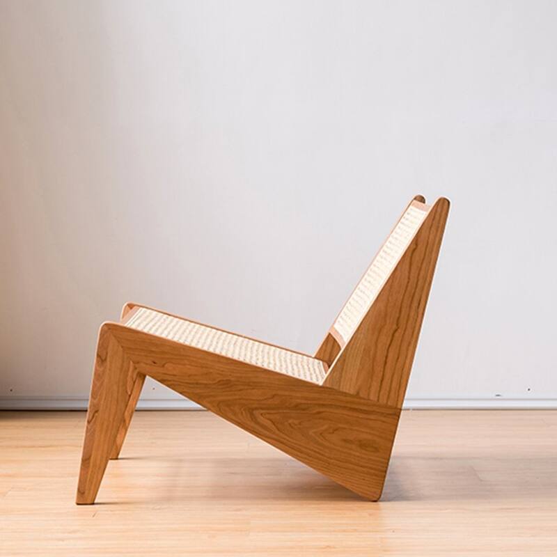 Modern Accent Chair，Rattan and Wood Lounge Kangaroo Chair For Living room, Bedroom, Courtyard, Light Wood - 23.62"