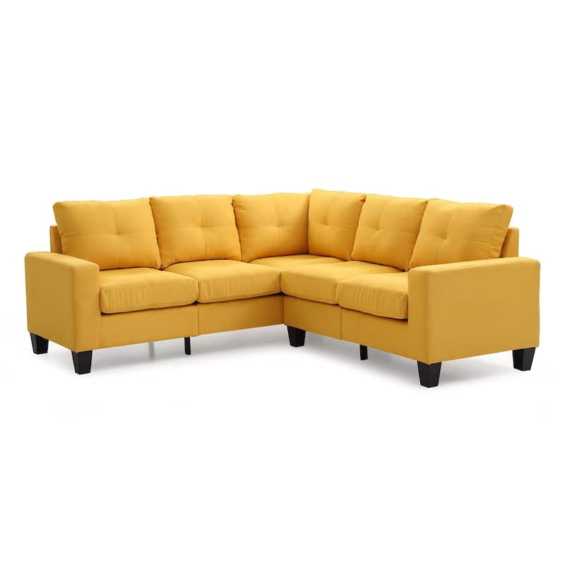 Tufted Faux Leather L Shape Sectional Sofa - 82" - Yellow