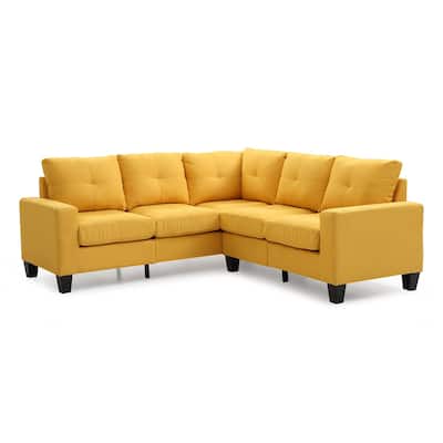 Tufted Faux Leather L Shape Sectional Sofa - 82" - Yellow