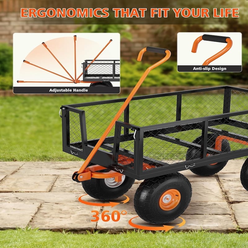500 lb Capacity Steel Garden Cart Black and Orange