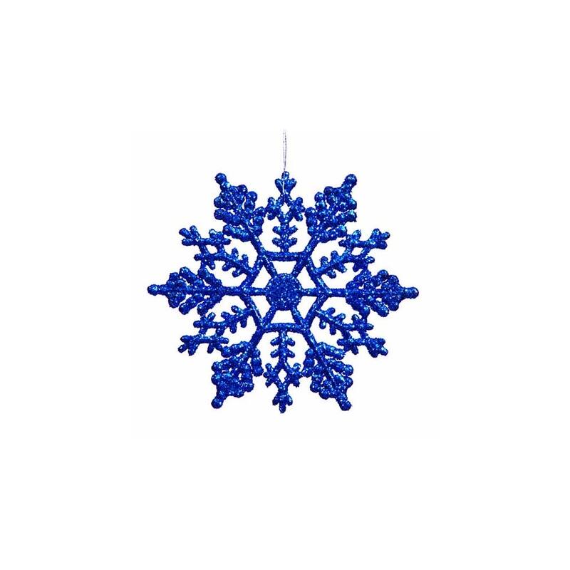 24ct Glitter Snowflake Christmas Ornaments 4" - Blue