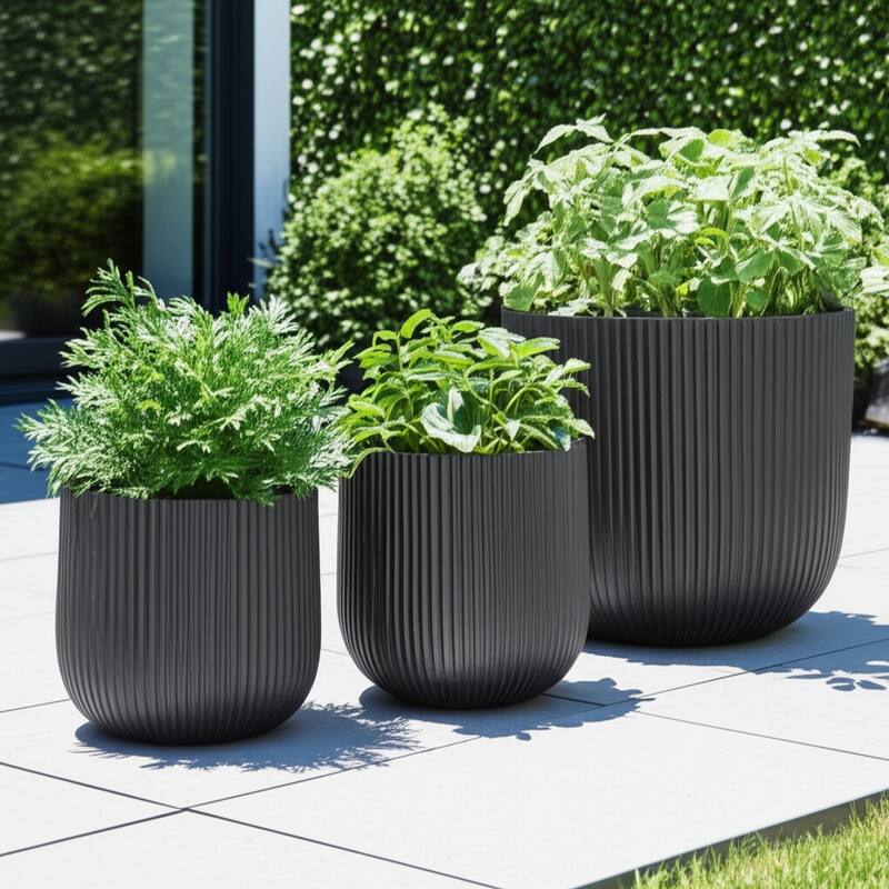 Polyresin Planter Carved Sculptural Design Minimalist Style (Set of 3)