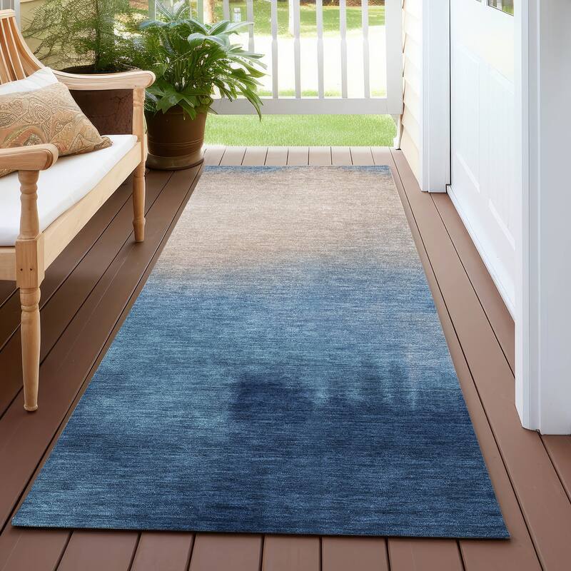 Machine Washable Indoor/ Outdoor Modern Dawn Chantille Rug - Denim - 2'3" x 7'6"