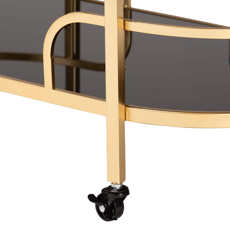 Leighton Contemporary Glam and Luxe Gold Metal and Tempered Glass 2-Tier Wine Cart