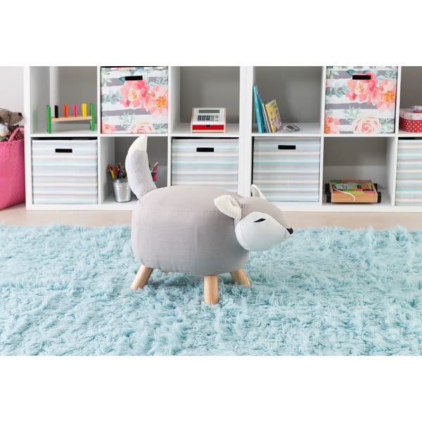 slide 2 of 9, Fabia Kid's Faux Fox Ottoman Stool Grey
