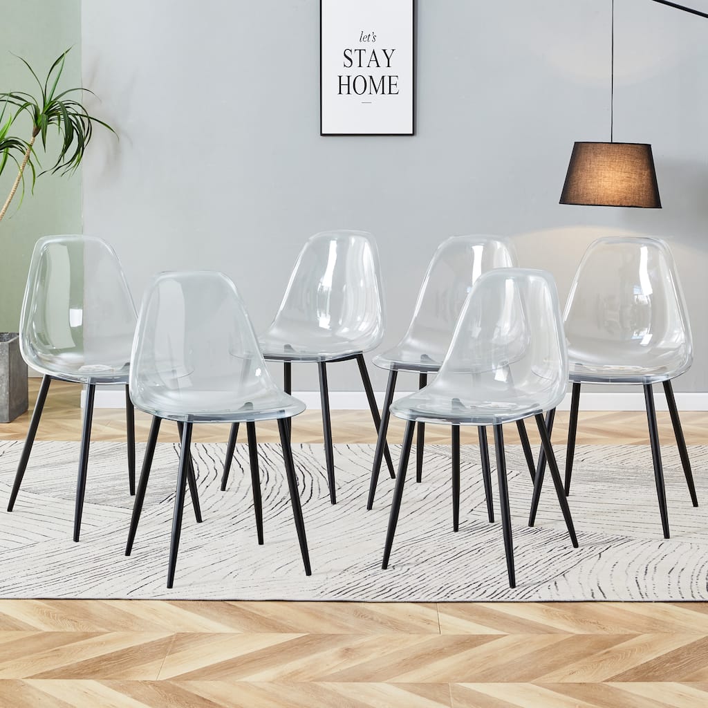 Modern Simple Transparent Dining Chair Plastic Chair Armless Crystal Chair with Ergonomic Design, for Dining Room, 6-Piece Set