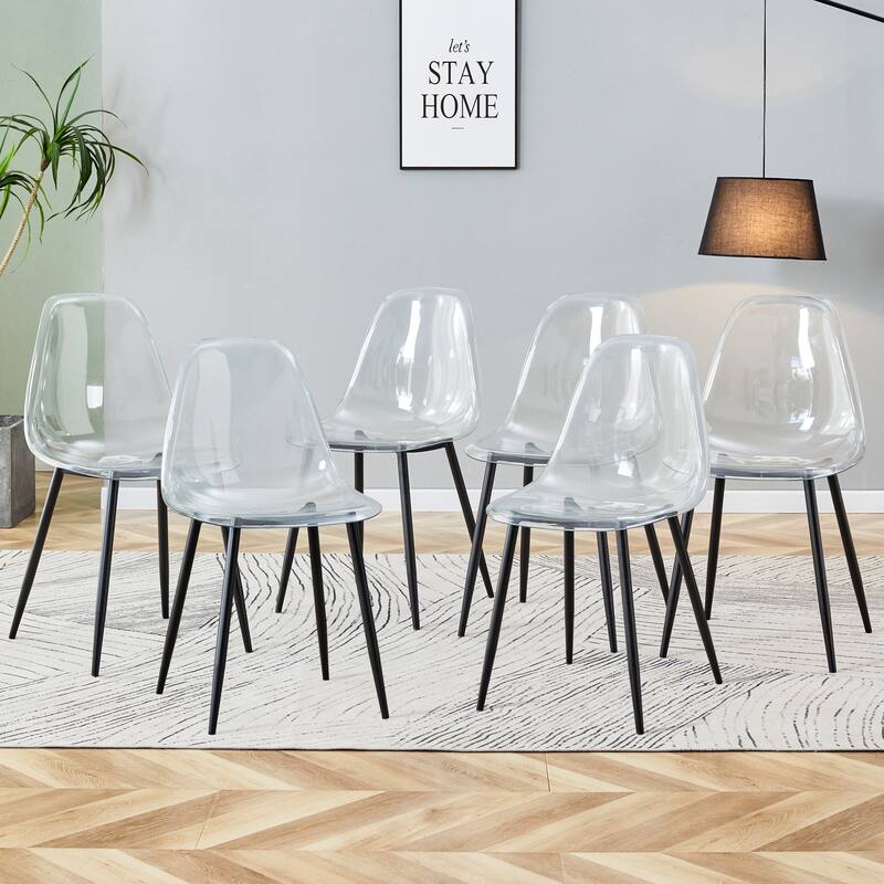 Side Chair Reception Chair Kitchen Chair Meeting Room Chair Transparent Dressing Chair Set of 6 with Meral Legs - Transparent