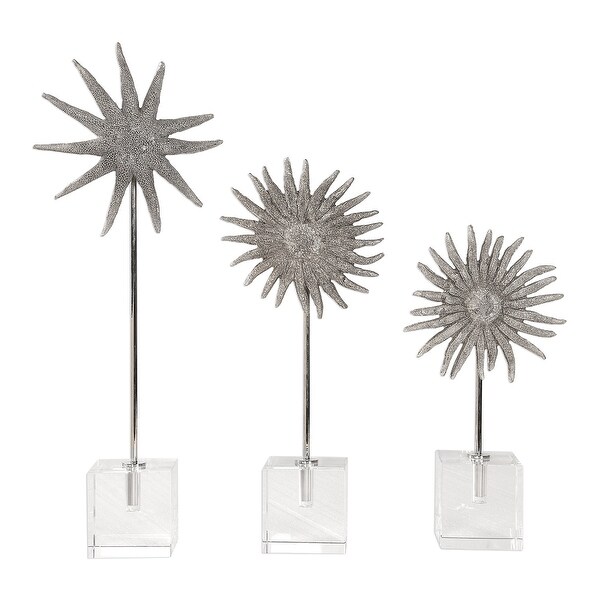 Set of 3 Sunflower Starfish Sculptures on Crystal Cube Bases 18" - N/A