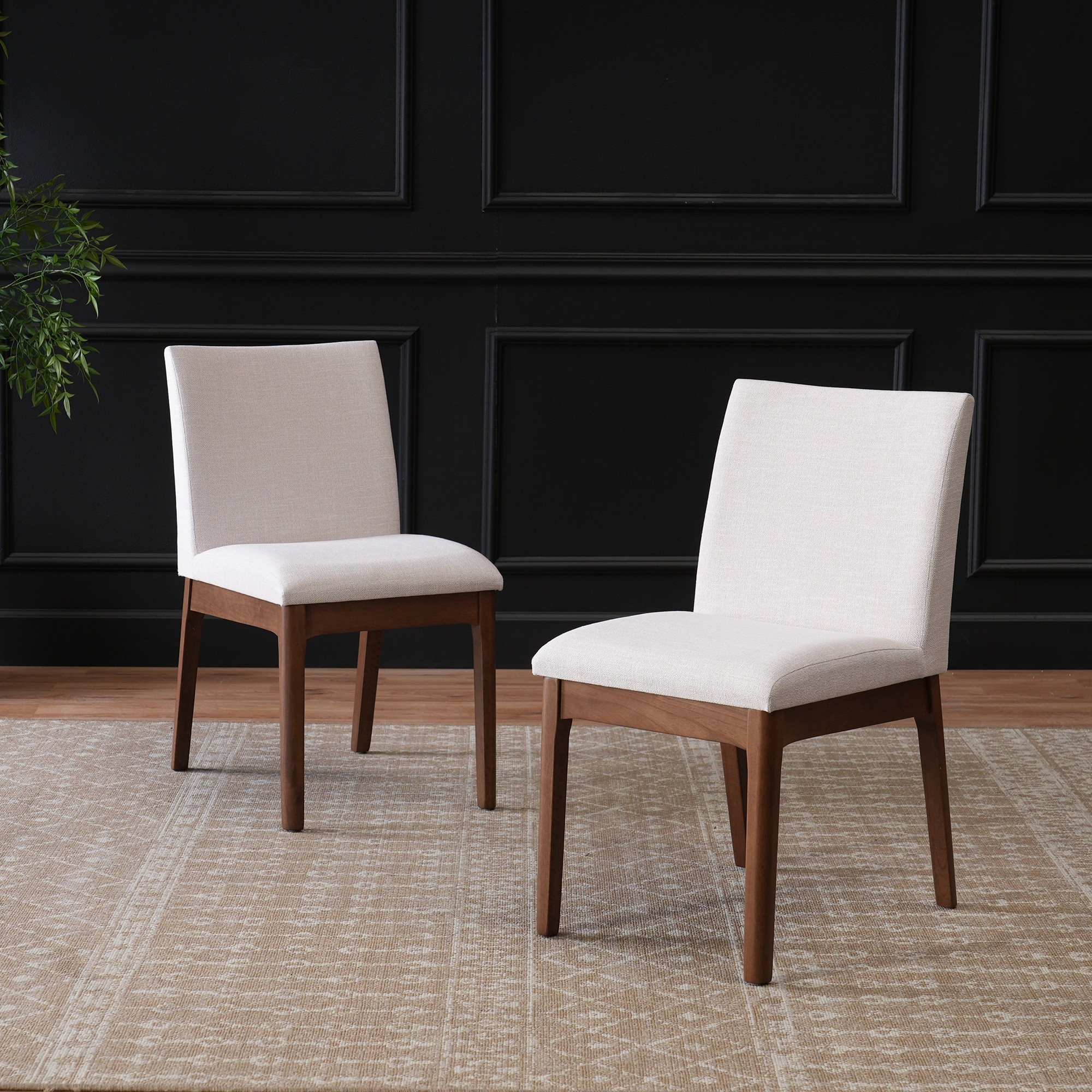Set of 2, Contemporary Dining Chairs - Upholstered Seat and Backrest, Rubberwood Legs