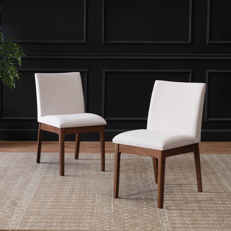 Set of 2, Contemporary Dining Chairs - Upholstered Seat and Backrest, Rubberwood Legs - Light beige