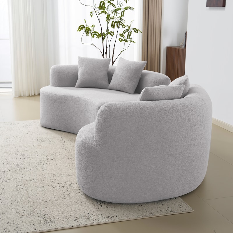 Curved Four Seater Full Compression Sponge Sofa,Teddy Velvet Fabric, No-Assembly Compact Sofa