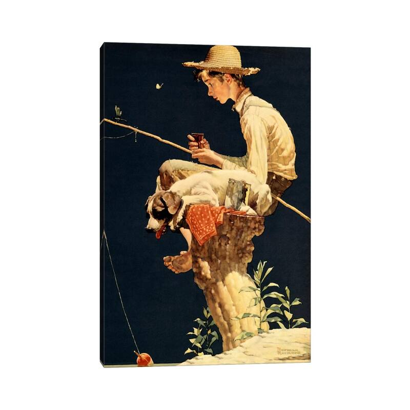 iCanvas "Boy Fishing" by Norman Rockwell Canvas Print